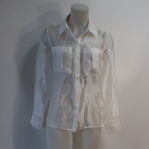 NWT Womens Express Portofino Ivory Sheer Chiffon Blouse Top XS
